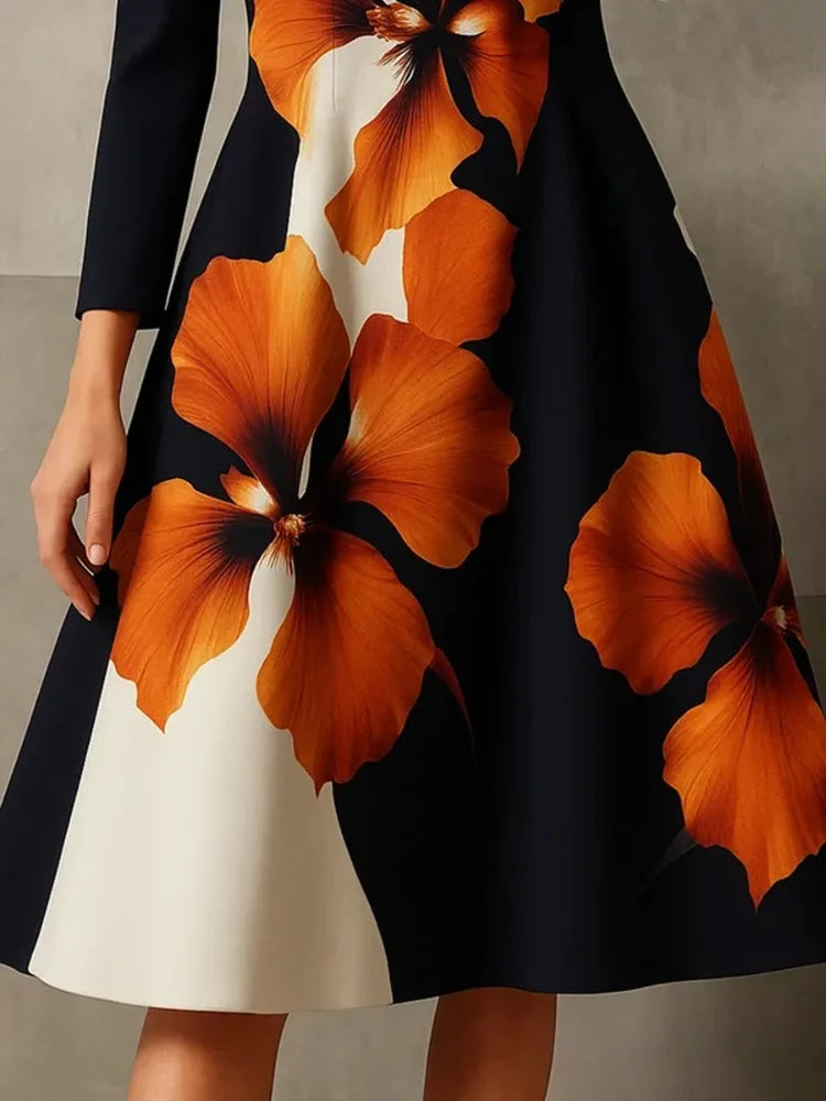 A-Line Midi Dress – Stand Collar – Polyester | KIMLUD