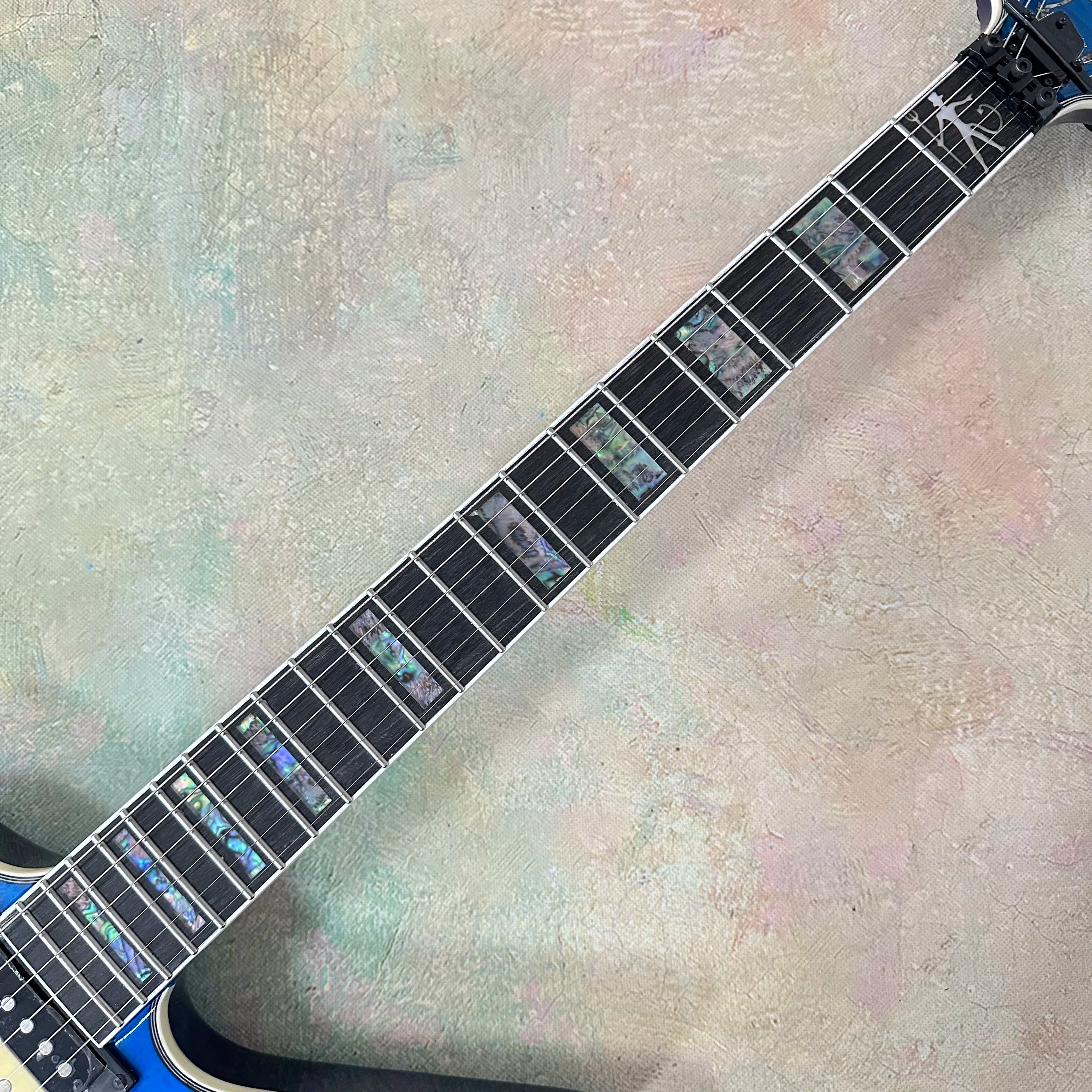Solid Mahogany Electric Guitar With Hand-Painted Tree Motif Finish And Dual Humbuckers — Cobalt Blue | KIMLUD