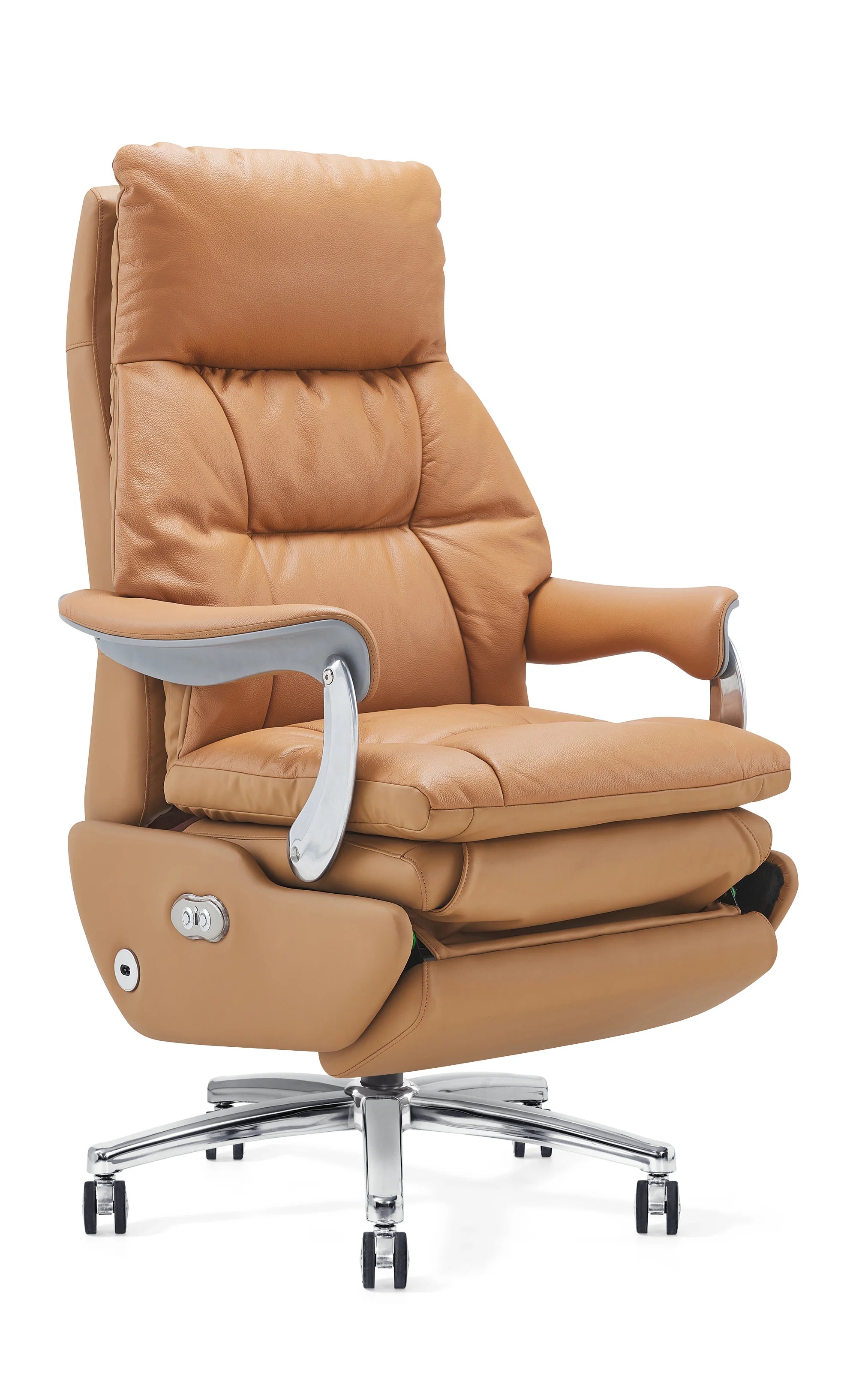 Leather Executive Chair With Electric Massage — Tan | KIMLUD