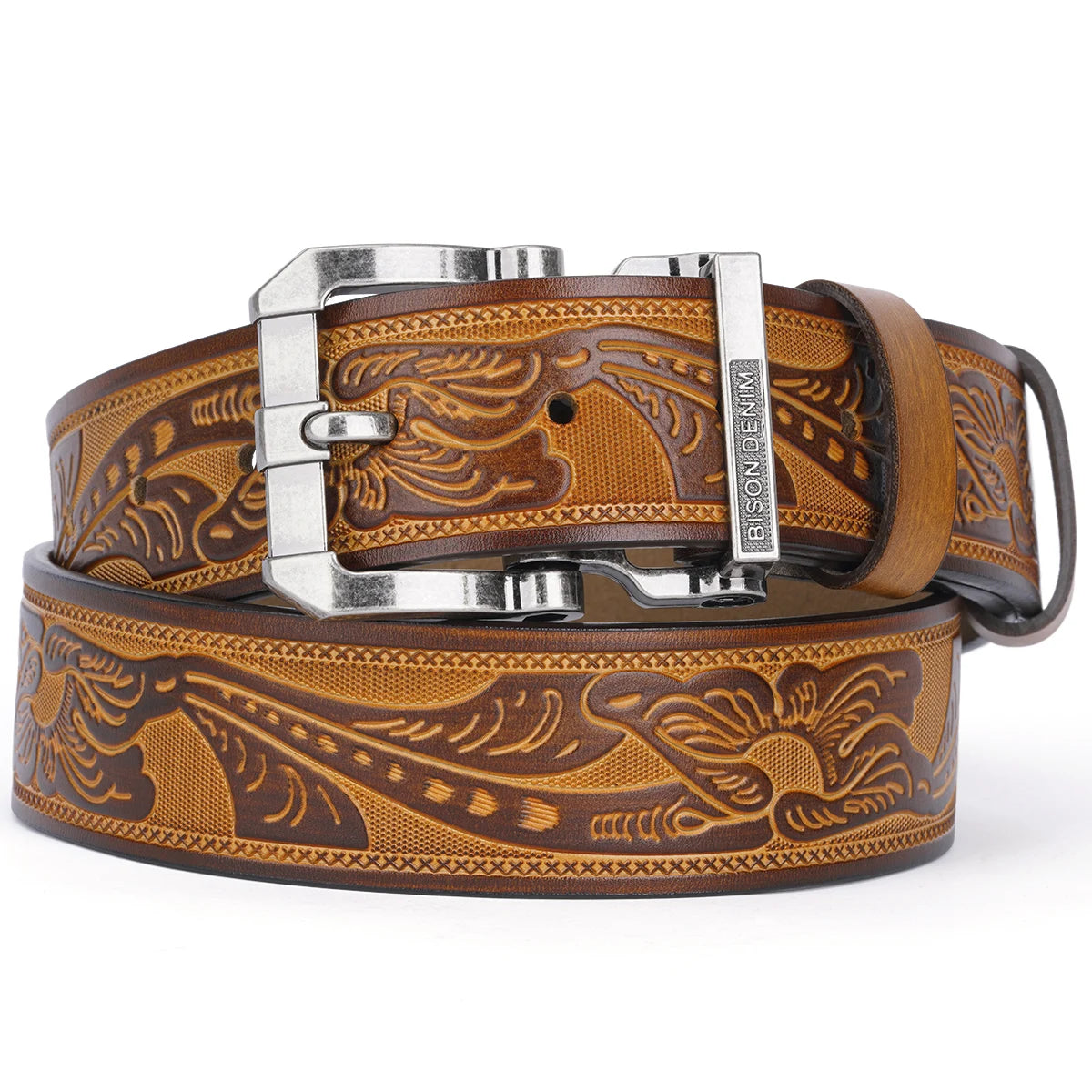 Cow Split Leather Belt Pin Buckle — Black | KIMLUD