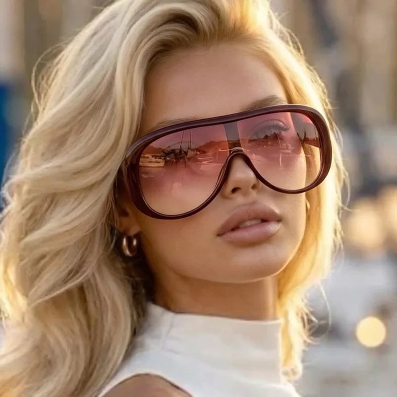 Plastic Oversized Gradient Sunglasses — Burgundy | KIMLUD