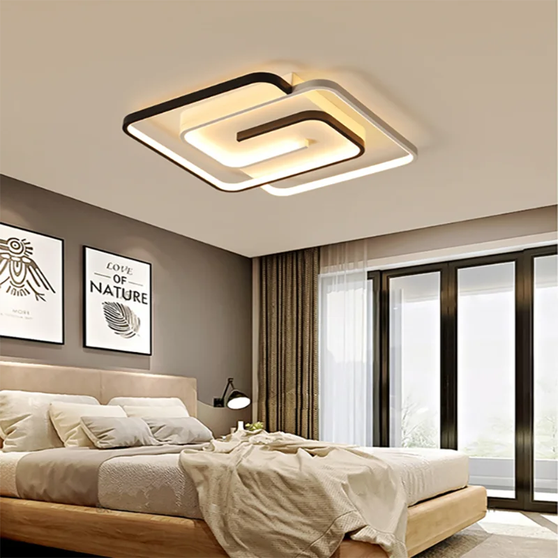 KIMLUD, Bedroom Led Chandelier Light Black White Square Modern Ceiling Lamp Attic Living Room Dining Kitchen Interior Fixture, KIMLUD Womens Clothes