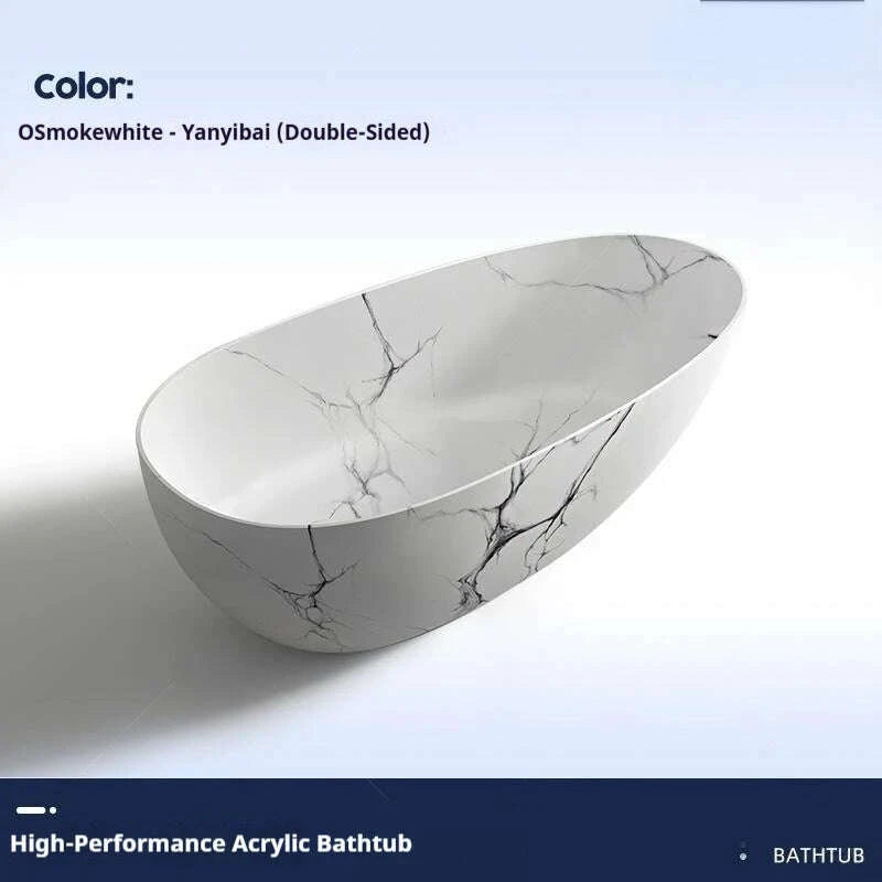 KIMLUD, Luxury marble-patterned freestanding bathtub, oval-shaped artificial stone soaking tub, suitable for hotels and villas., KIMLUD Womens Clothes
