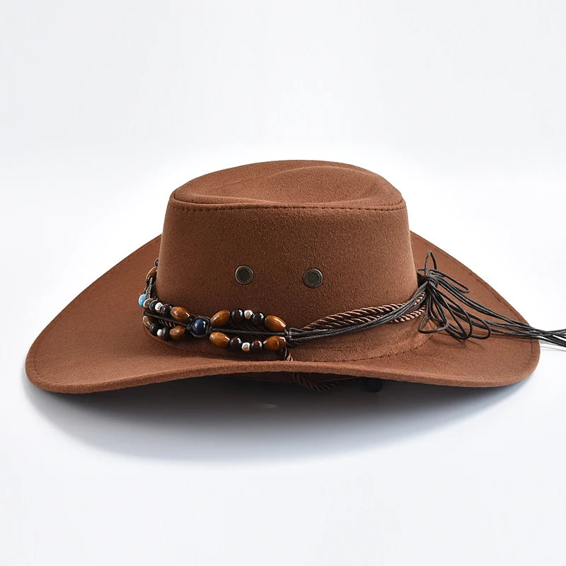 Artificial Suede Western Cowboy Hat — Vintage Big-Edge Brown | KIMLUD