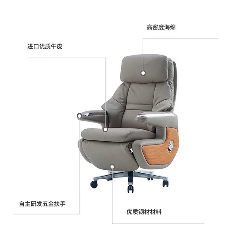 Leather Massaging Executive Office Chair — Beige | KIMLUD