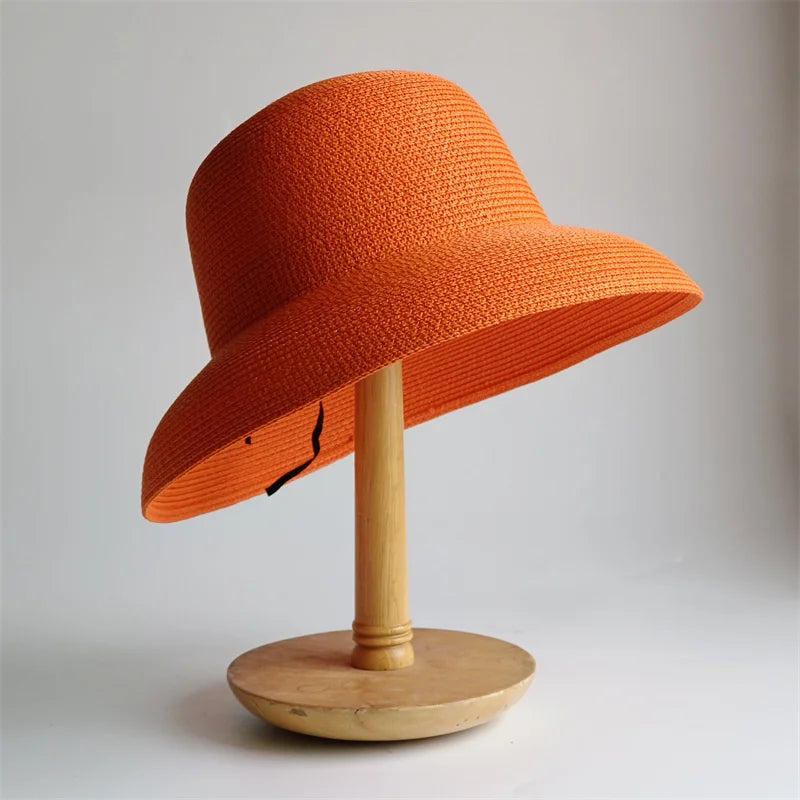 Panama Straw Floppy Sun Hat — Black With Ivory Ribbon | KIMLUD