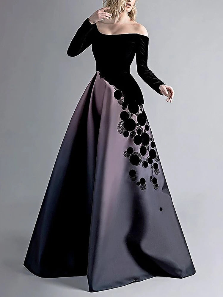 Customize Beads Long Evening Dresses for Women Scoop-Neck Floor-Length Asymmetrical Prom Special Events Wedding Party Dress - KIMLUD