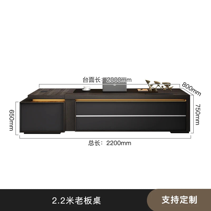 Wooden Desk With Drawers — Charcoal Black | KIMLUD