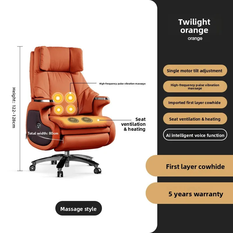 Genuine Leather Executive Office Chair Massage — Cream | KIMLUD