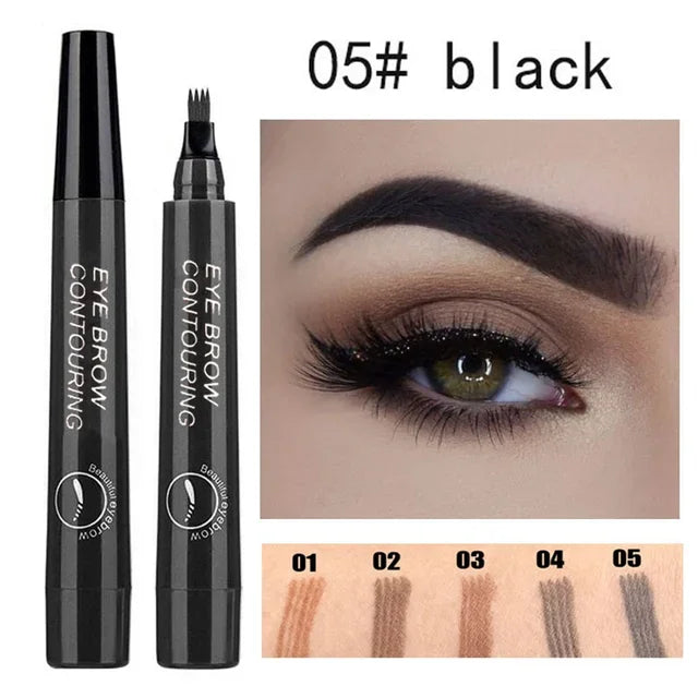 4 Forks 3D Liquid Eyebrow Pencil With Hair-Like Strokes Waterproof Anti-Sweat Non-Fading — Deep Brown | KIMLUD