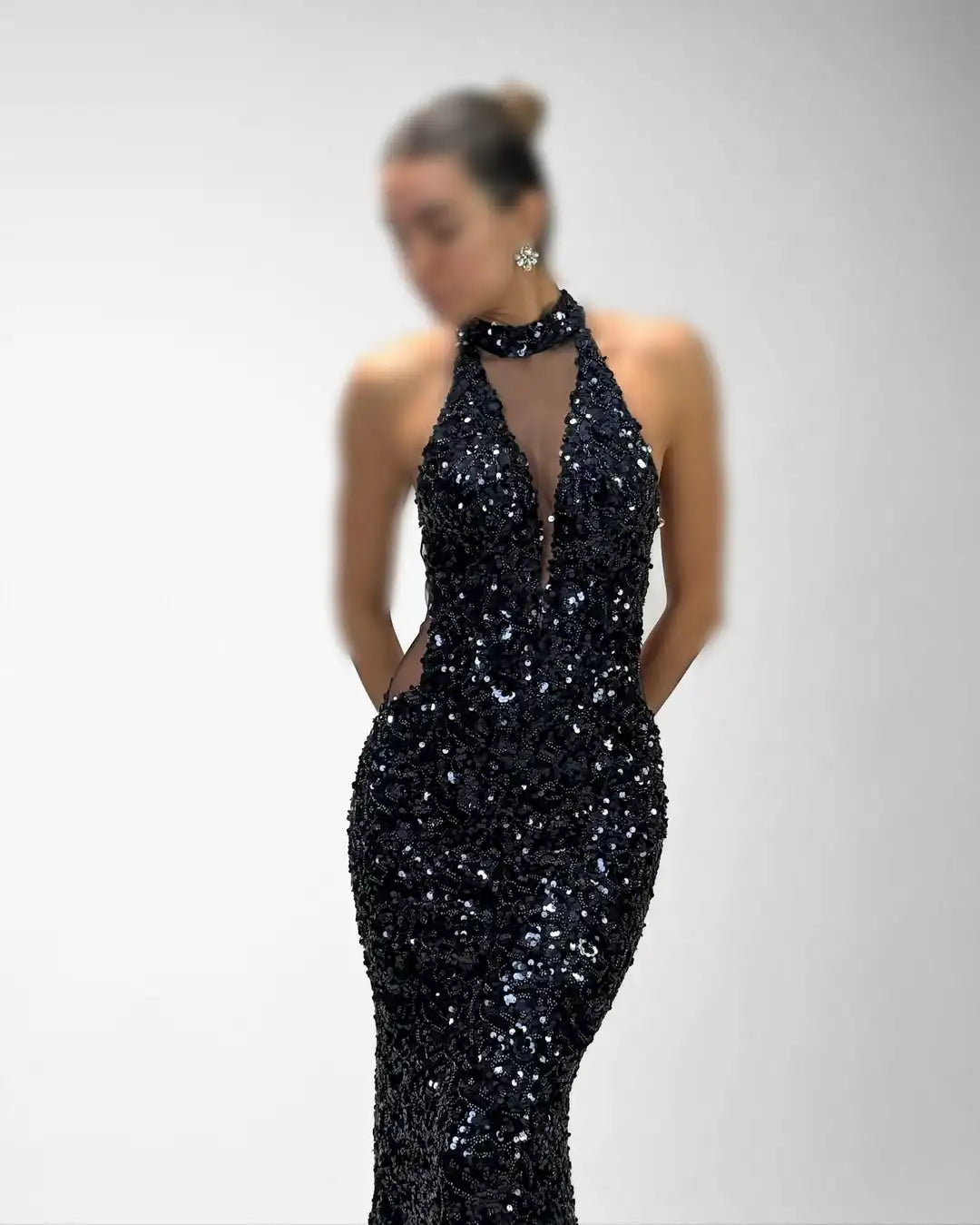 Mermaid Evening Dress – Halter Deep-V Neck – Sequin Beaded | KIMLUD