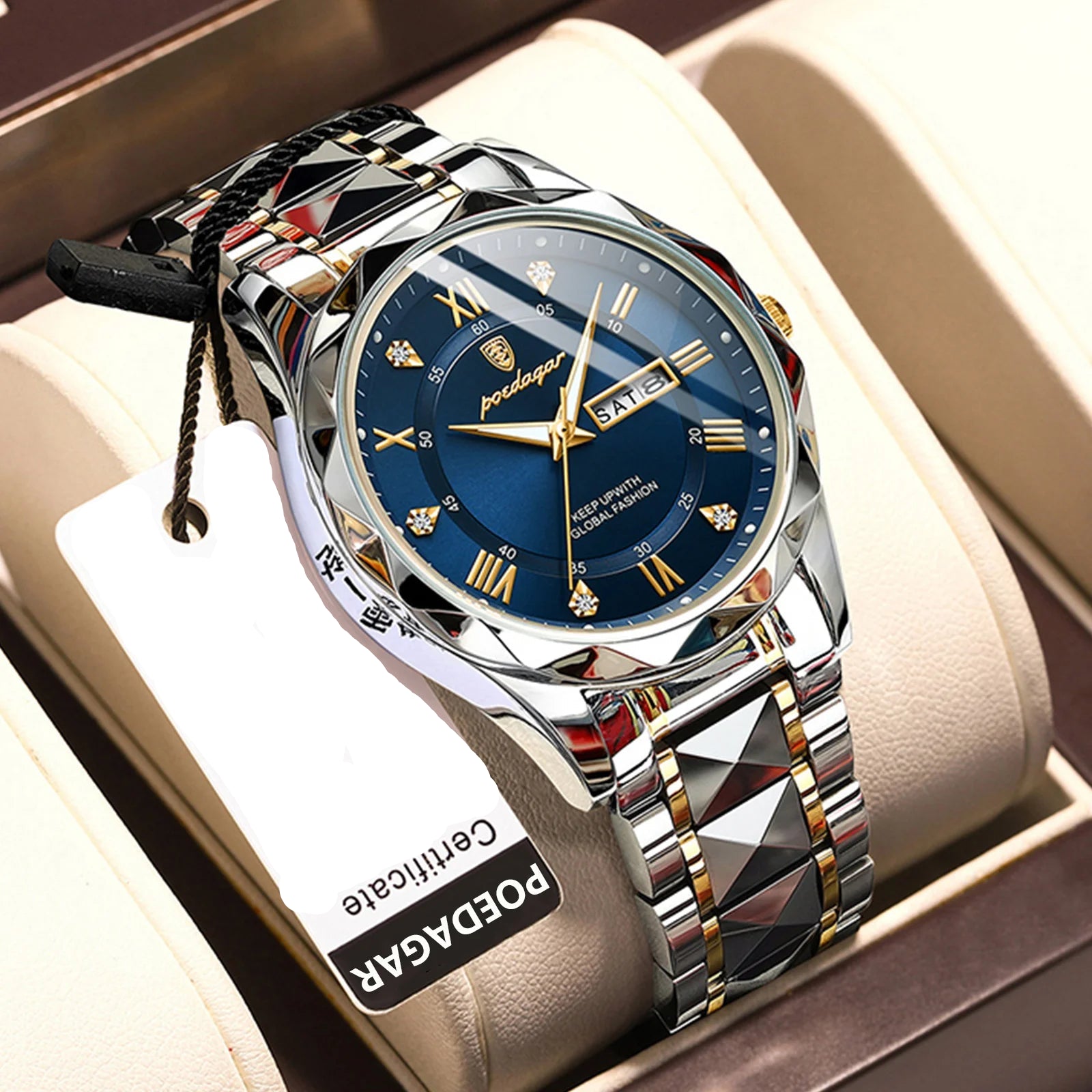 POEDAGAR Top Brand Luxury Man Wristwatch Waterproof Luminous Date Week Men Watches Stainless Steel Quartz Men's Watch Male reloj