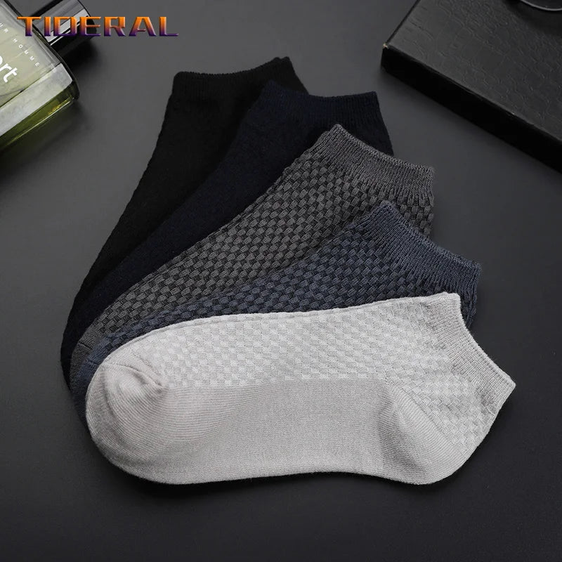 Bamboo Fiber Crew Socks Breathable 5 Pack — Black | KIMLUD