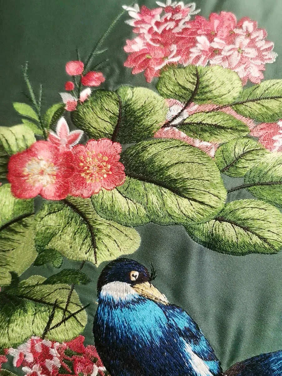 Luxurious Embroidered Silk-like 2 Magpies Square Home Sofa Decorative Pillow Case 3 Colors No Insert 18x18" 1 Piece Pack
