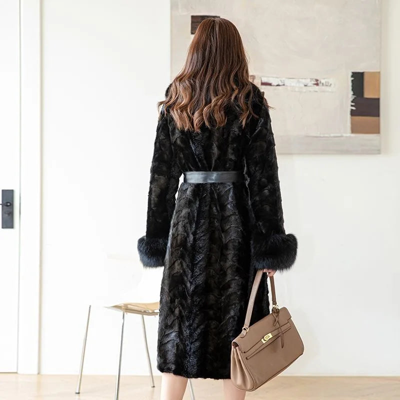 Hot Sales Genuine Mink Fur Fashion New Women's Long Thickened Oversized Fox Fur Collar Warm Mink Coat High Quality Real Fur Coat