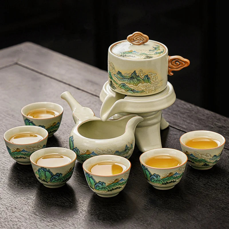 Porcelain Tea Set Infuser Kung Fu Style Mountain — Ivory-Cream | KIMLUD