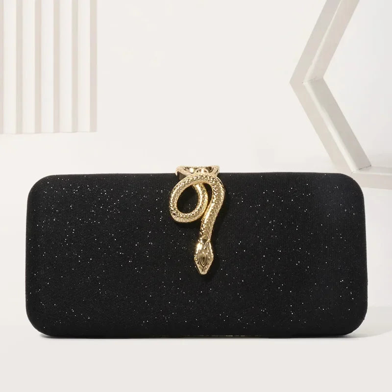 Snake Buckle Satin Evening Purse Sparkling Crystal Embellished — Champagne Pink | KIMLUD