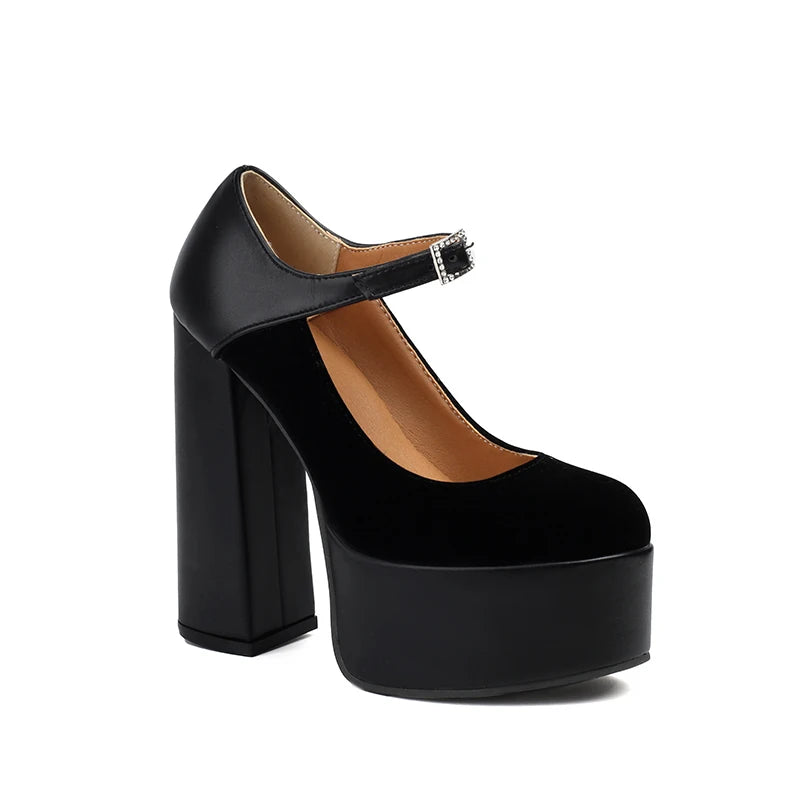 Pumps – Matte Flock Splice PU – Platform Heel | KIMLUD