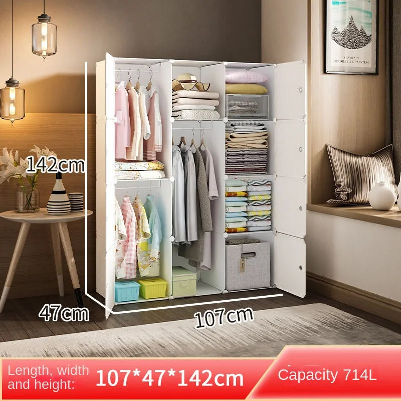 Plastic Wardrobe Collapsible with Large Space — White | KIMLUD