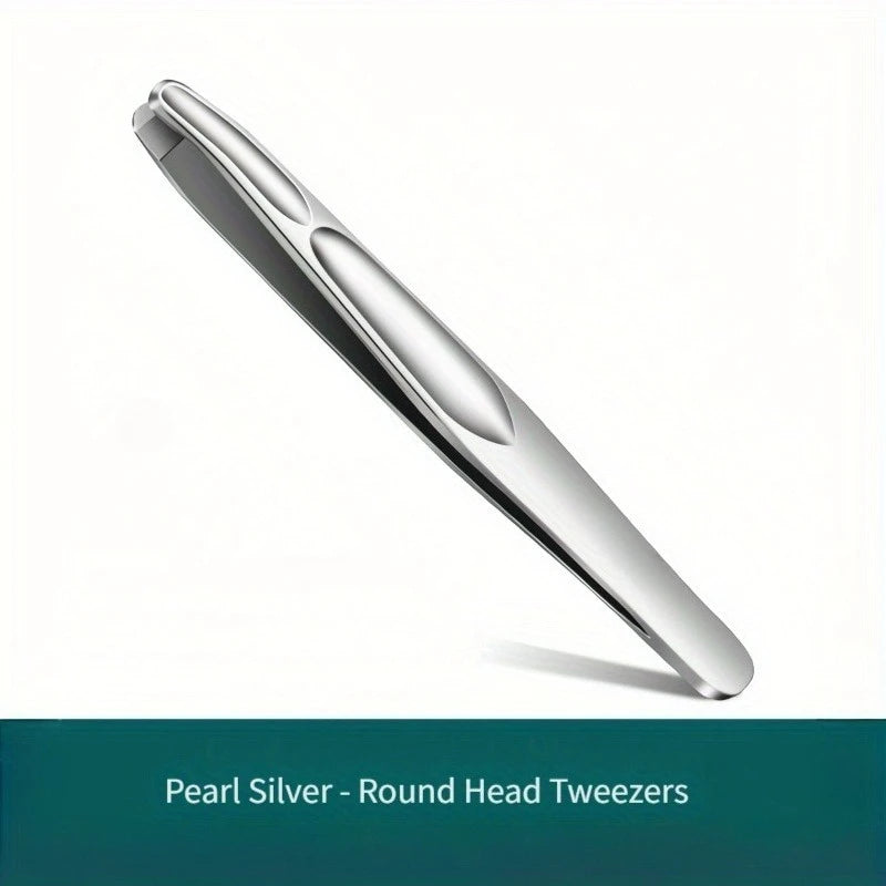 Round Head Tweezers For Eyebrow And Facial Hair — Silver | KIMLUD