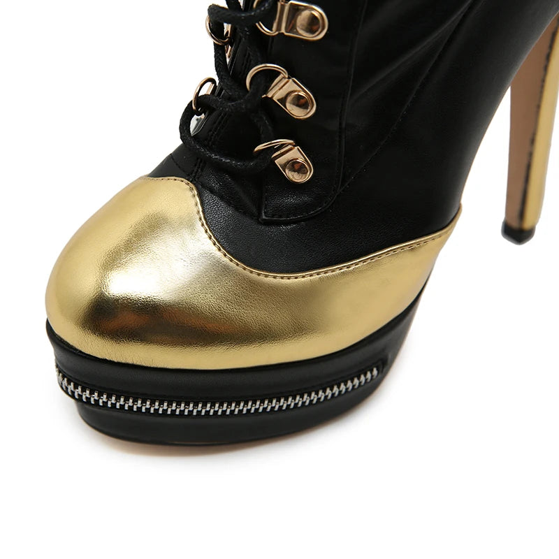 2025 Sexy Women Pointed Toe Thigh High Boots Stiletto Heel Pumps Over The Knee Bootie Platform Zipper Cross Strap Buckle Punk