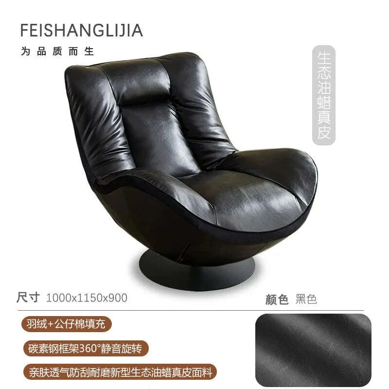 KIMLUD, Oil wax leather single sofa chair living room balcony leather casual lazy can lie down, KIMLUD Womens Clothes