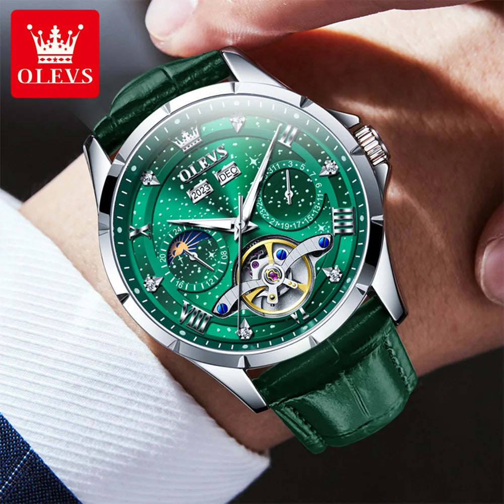 Moon Phase Mechanical Watch Skeleton — Emerald Green | KIMLUD