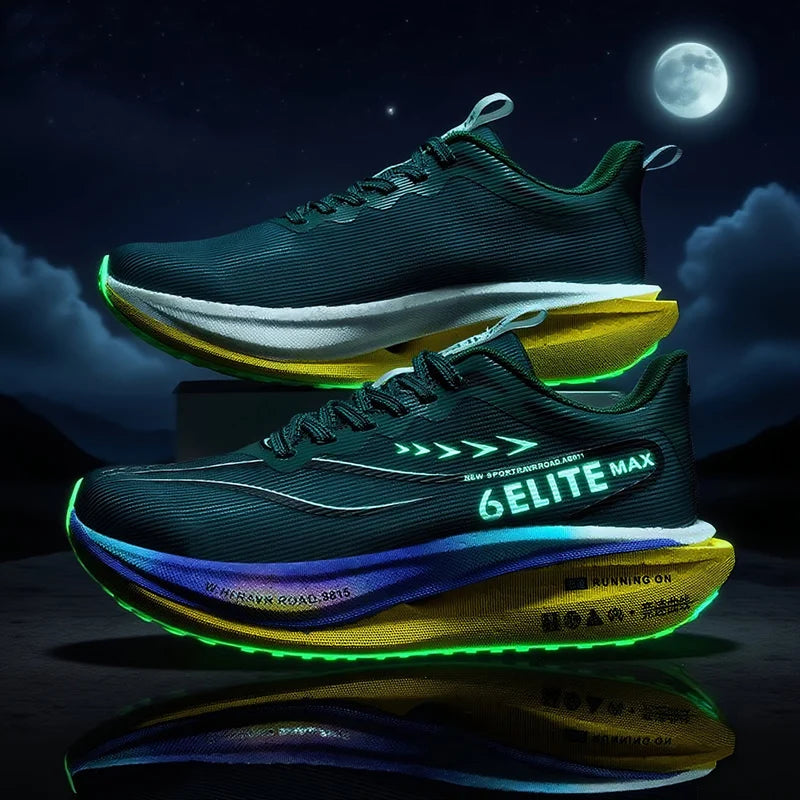 Air Mesh Running Shoes Carbon Plate Marathon Lightweight Breathable Nonskid — Emerald Green | KIMLUD