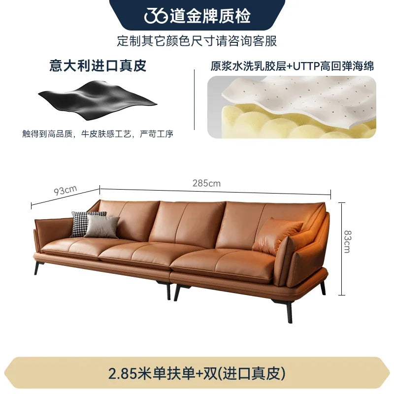 European Designer Leather Sofa Set Double Living Room Sofas With Foot Stool — Charcoal | KIMLUD