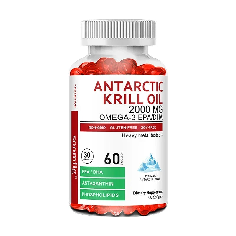 Krill Oil Capsules Health Supplement Supports Brain, Heart, Joints, Eyes, Skin — Crimson | KIMLUD