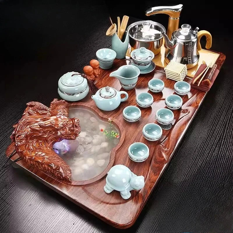 Luxury Rectangle Tea Tray Hospitality Ceremony Serving Accessories Drainage Tea Tray Chinese Kung Fu Bandejas Home Decorationgs