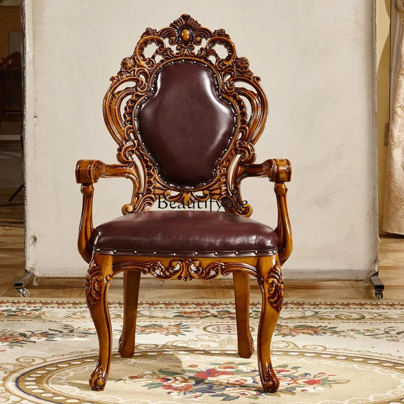 Leather Cowhide European Dining Chair Frame — Deep Espresso-Brown | KIMLUD