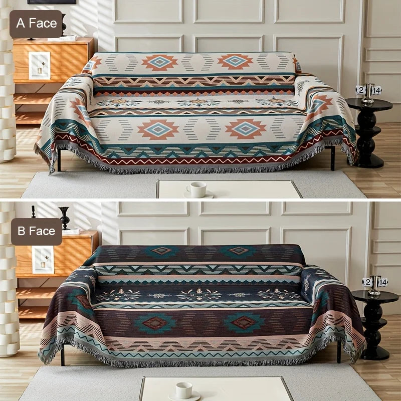 1pc Ethnic Sofa Cover Dustproof Sofa Blanket Four Seasons Universal Double Face Usable Pet Friendly Living Room Home Decor