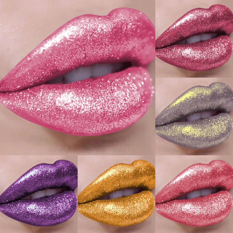 18 Colors Diamonds Glitter Lip Gloss Long Lasting Waterproof Liquid Lipstick Pearl Shining Lip Color Sparking Lip Makeup Women