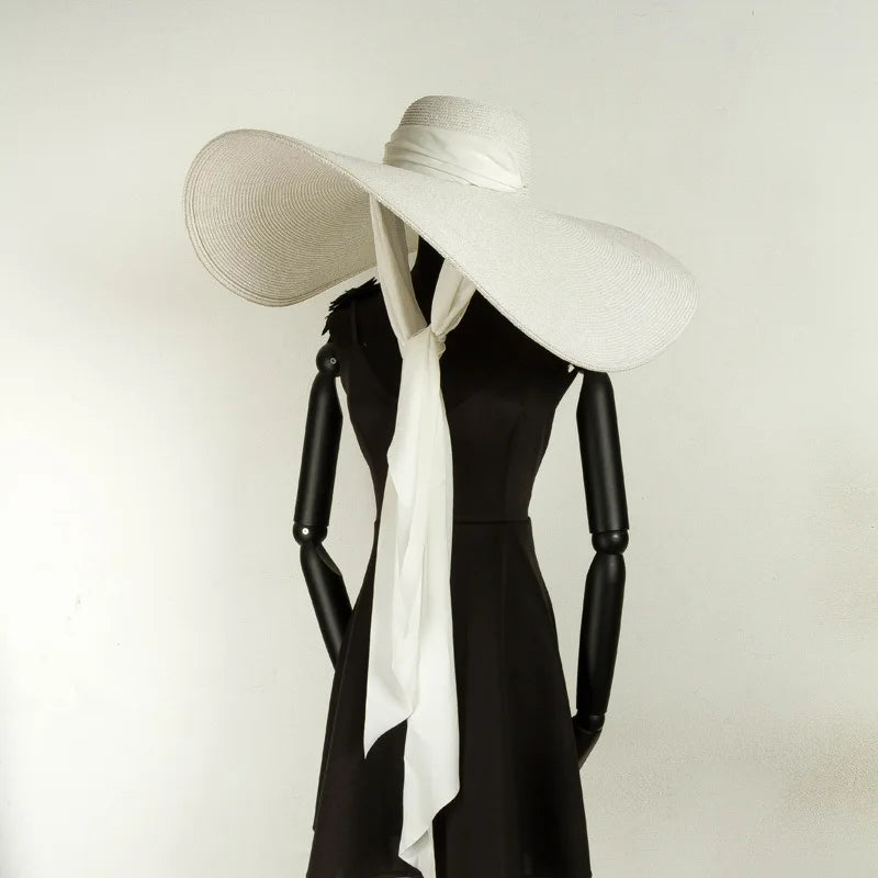 Hat Oversized Wide Brim Raffia Natural Beach Vacation Style | KIMLUD