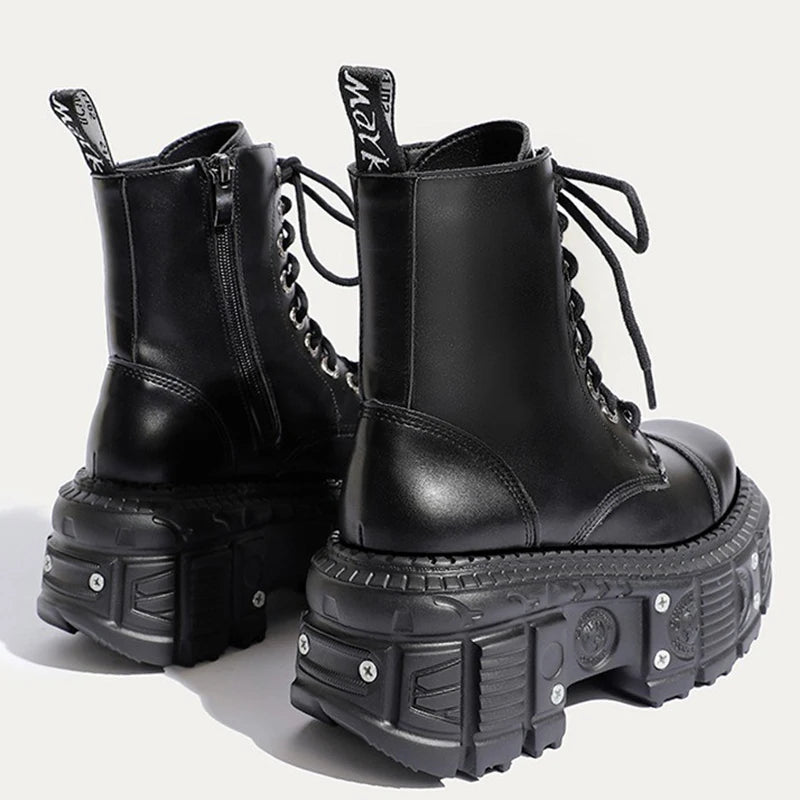 Women Punk Boots Platform Personalized Design Shoes Leather Cool Boots Retro Chunky High Quality Lace Up Casual Outdoor Shoes 42
