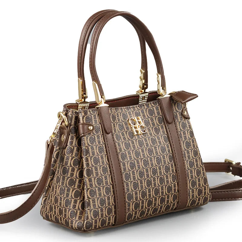 Cocoa Brown PU Underarm Bag Monogram Print — Beige | KIMLUD