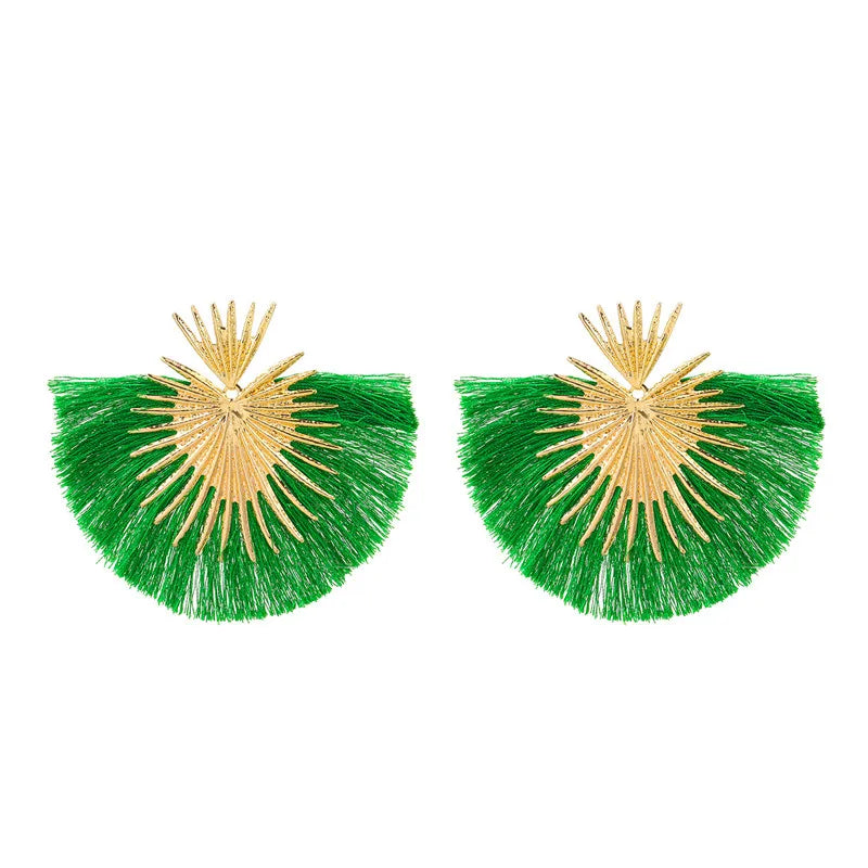 Drop Earrings Exaggerated Metal Tassel Long — Blue | KIMLUD