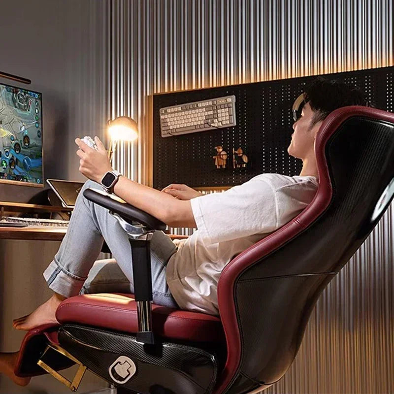 Leather Solid Ergonomic Gaming Chair — Black | KIMLUD