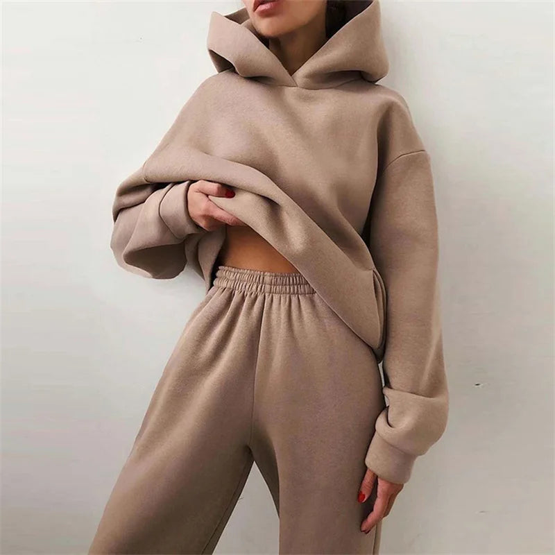 Oversized Laminated Solid Tracksuit Set — Beige | KIMLUD