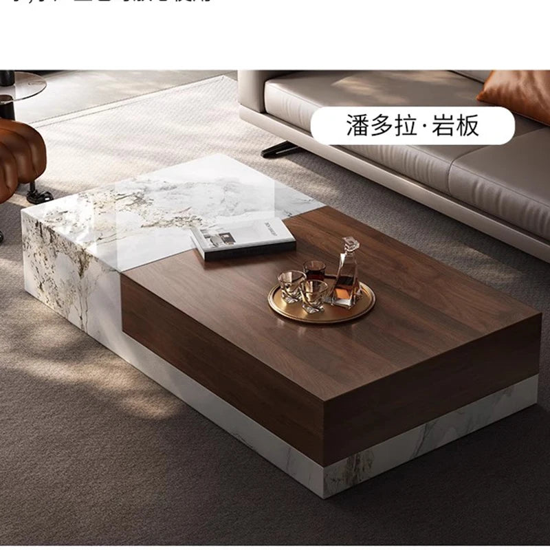 Nordic Minimalist Coffee Table With Walnut Top — Ivory | KIMLUD