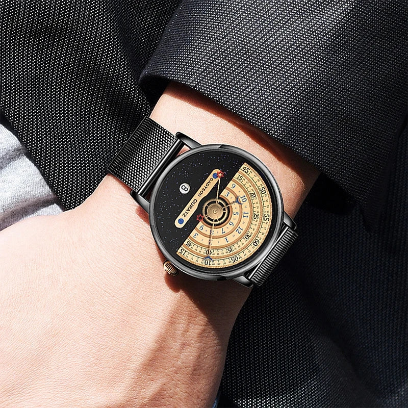 Unique Business Men Watch Fashion Auto Date Stainless Steel Strap Quartz Wristwatch Man Gifts For Him Calendar Clock