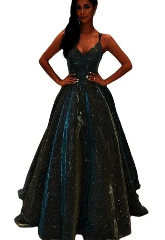 Sequined Polyester Solid Maxi Dress — Black | KIMLUD