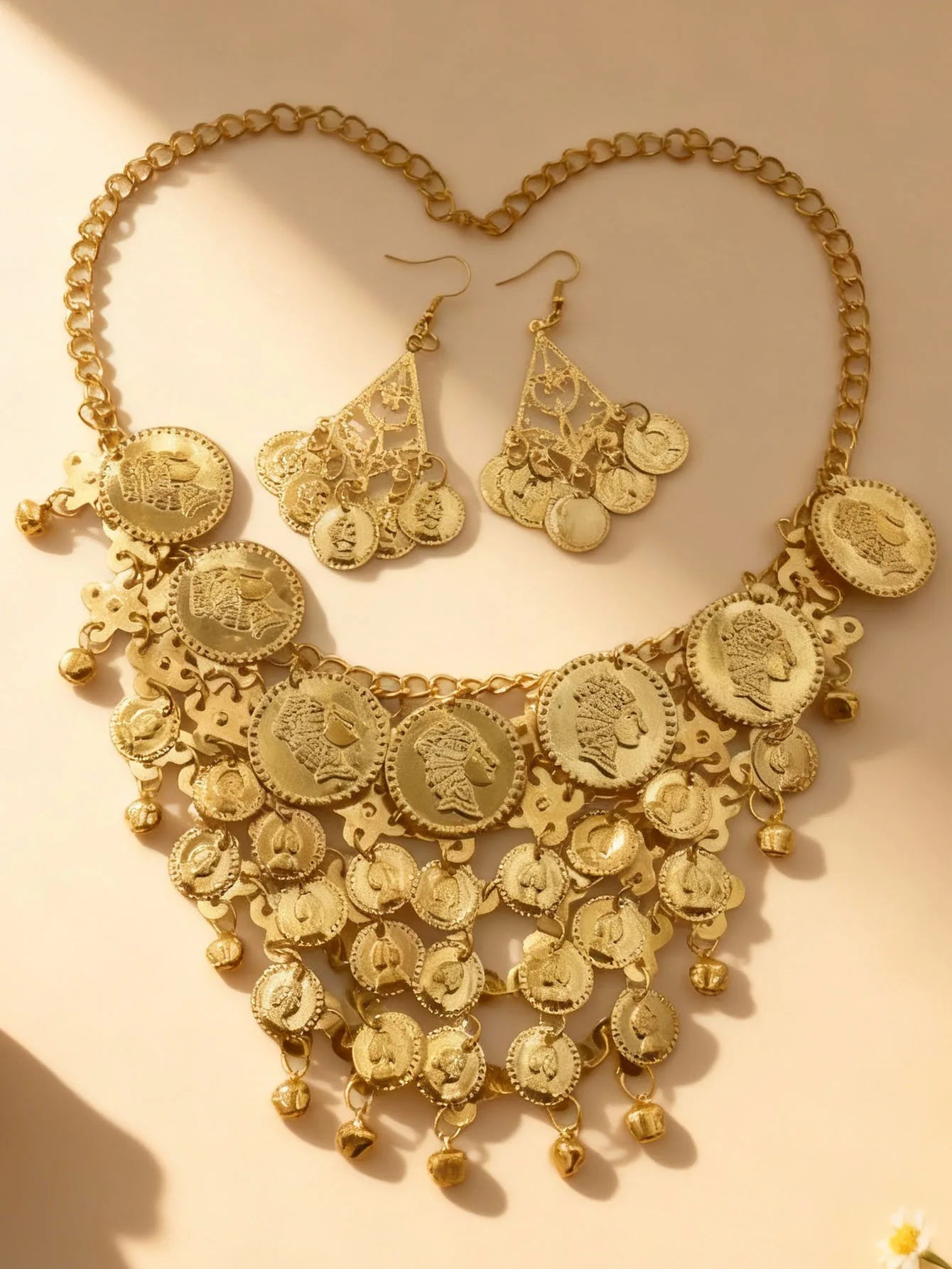 Bohemian Style Coin Bell Head Necklace — Gold | KIMLUD