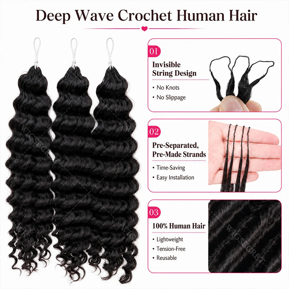 Crochet Hair Extensions - Deep Wave - Remy Human Hair Bundles | KIMLUD