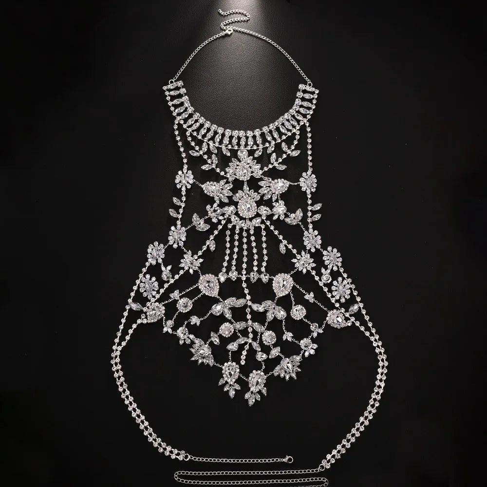 Draped Crystal Rhinestone Body Chain — Silver | KIMLUD