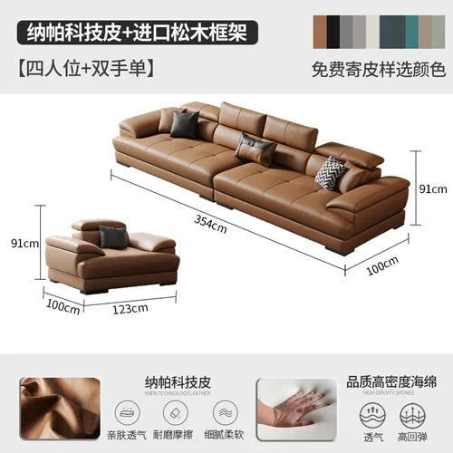Genuine Leather Sectional Sofa Modular Corner — Camel Tan | KIMLUD