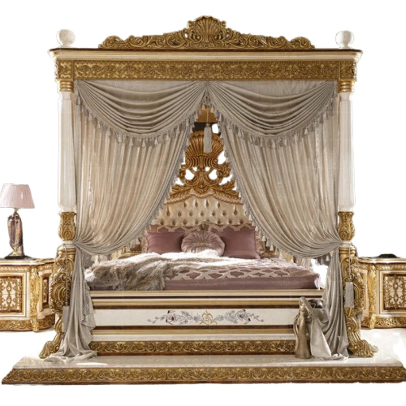 Wooden Bed With Romantic Detailing — Ivory | KIMLUD