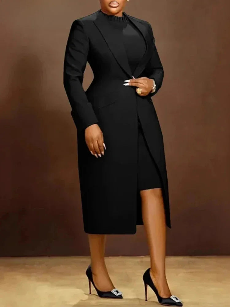 XTOCEAN Women's Set Full Sleeve Long Blazer Coat+ Long Dress Suit  Winter Streetwear Two 2 Piece Set Africa OL Work Outfits