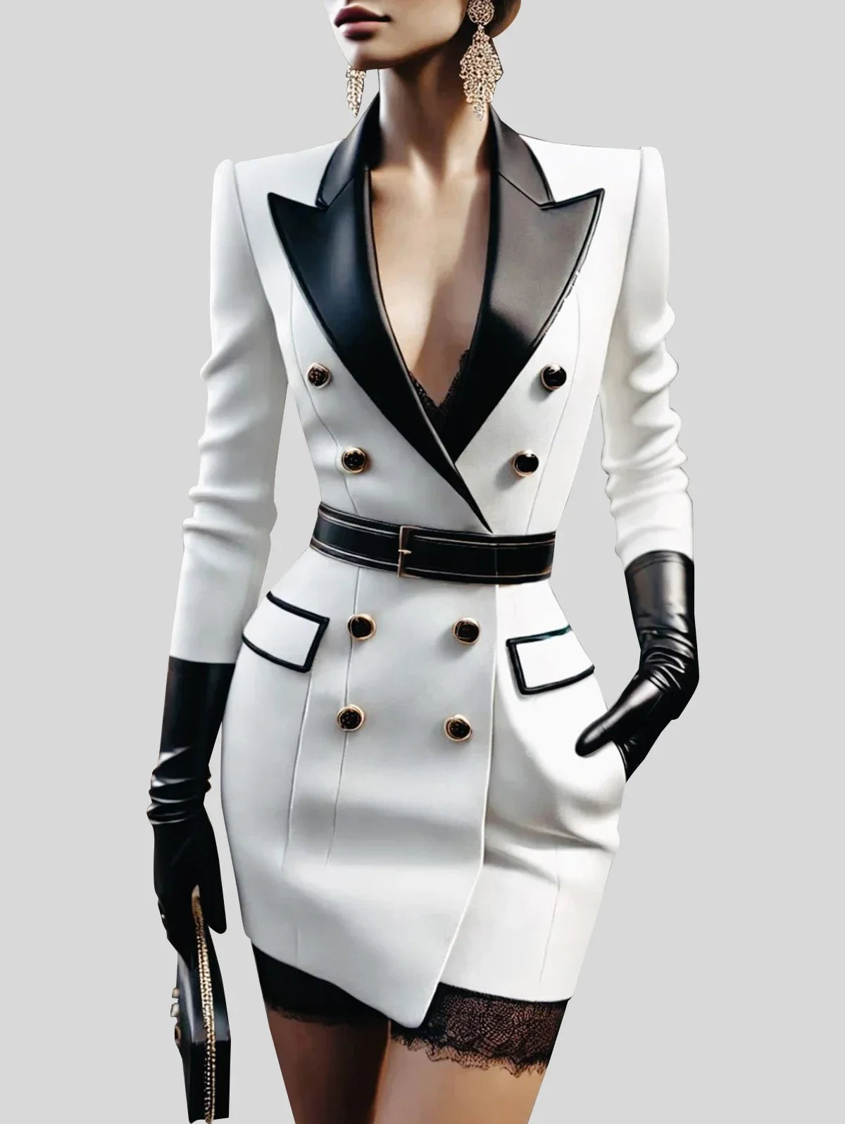 Womens Elegant Double Breasted Peak Lapel Mini Blazer Dress with Belt Tailored Slim Fit Formal Evening Office Wear Chic Stylish